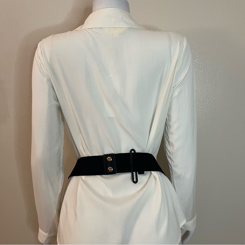 Plus size black PU leather gold tone buckle elastic waistband belt - Picture 4 of 9